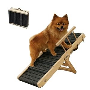 2025 Small Dog Ramp for Small Dogs Cat with Removable Safety Side Rails,Adjustable Height from 9” to 18.5″,Foldable Dog Ramp for Low Bed Sofa,Wooden Pet Ramps for Bed Couch