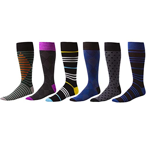 Royale Men's Dress Socks – XXL Size 15–18 – 6-Pack Bamboo Rayon Blend Mid-Calf Socks with Ultra-Soft Feel & Patterns