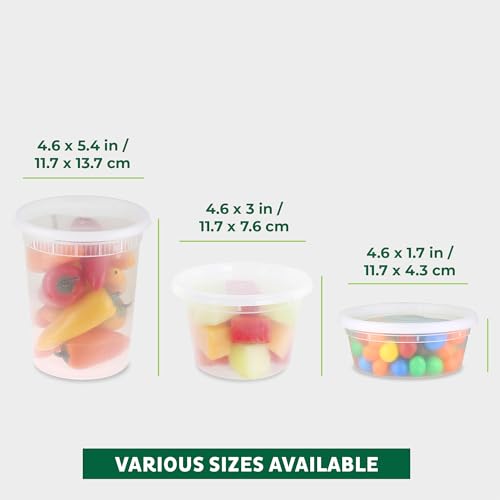 Image of Freshware Food Storage Containers with Lids [8 /16 /32 oz x 20 each, 60 sets] Deli Containers, Microwave and Freezer Safe, Stackable, Leakproof, BPA Free, Clear