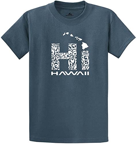 Joe's USA Koloa Surf Hawaiian Islands Tribal Hi Shirt-L-Steelblue/w