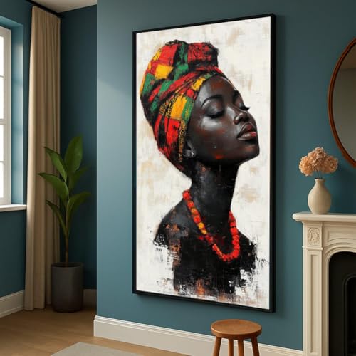 Tableau africain haut de gamme coiffe colorée sur toile