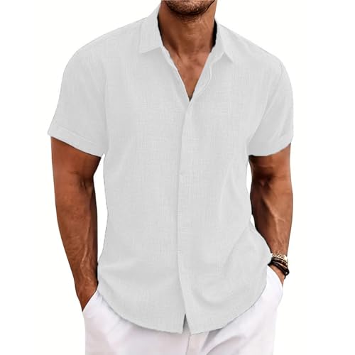 Chemisette manche courte homme en lin et coton chemise boutonnée style plage décontracté