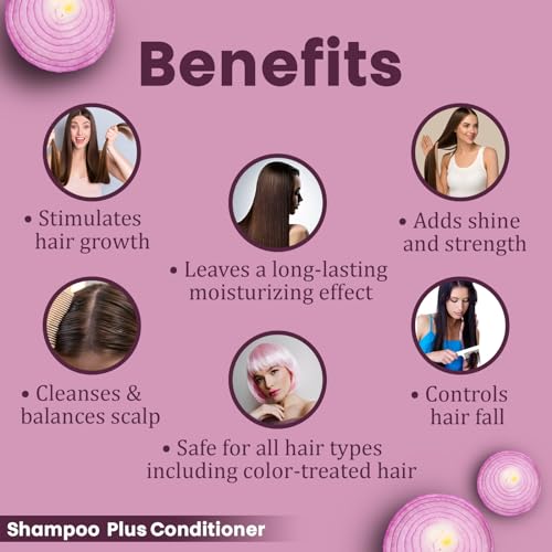 Image of Follikesh Red Onion Hair Shampoo with Conditioner for Women & Men | Anti-Hairfall & Anti-Dandruff | With Curry Leaves, Red Onion Oil, Rosemary Oil & Aloe Vera | Paraben & Sulphate Free - 200ml