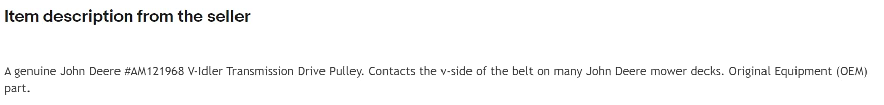JunShape Original Equipment Idler Transmission Drive Pulley #AM121968?Replacement for John Deere OEM