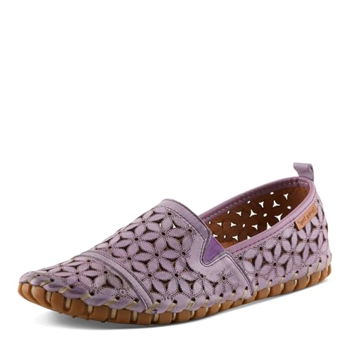 Image of Spring Step Flowerflow Shoes for Women - Leather Womens Loafer with Floral Laser Cutout - Comfortale Slip-On Shoes for Womens