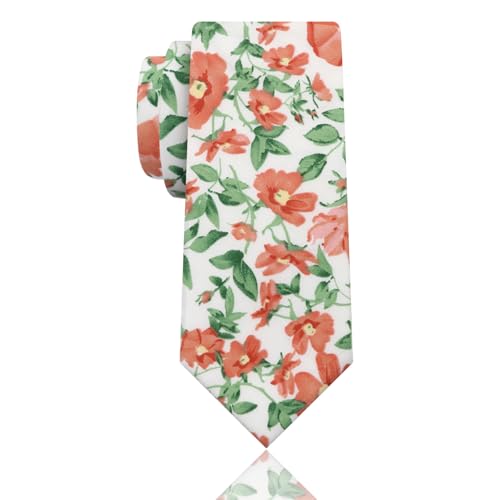 Image of Luckyvestir Mens Ties, Sage /Dusty Blue /Pink Floral Ties for Men, 2.76 inch Cotton Flower Necktie for Wedding /Groomsmen /Party
