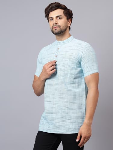 Image of LATEST CHIKAN Men's Cotton Regular Casual Strped Short Kurta Half Sleeves - (SK-LJ.DS.AS)