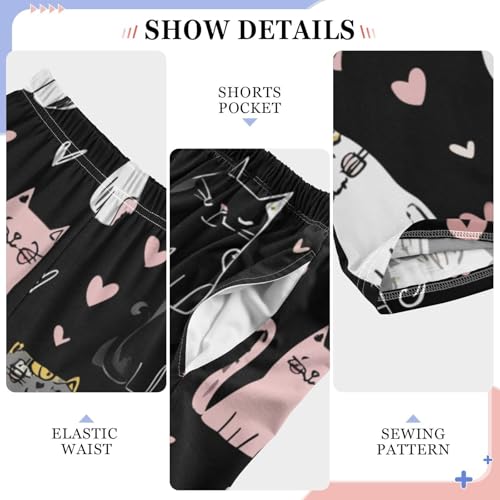 Cartoon Cat Love Heart Print Boys Long Pants Soft Trousers Elastic Waist Kids Lounge Bottoms with Pockets S-XL4