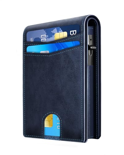 Image of QLD Wallet for Men - RFID Blocking [Functional & Practical] Bifold Slim Minimalist Credit Card Holder Pop Up Metal Case with Cash Slot, Front Pocket with ID Window, Gift Boxed