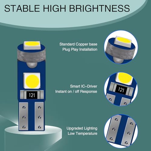 Ajxn 10 PCS Luz LED T5 para Instrumentos de Auto Blanco miniatura 4