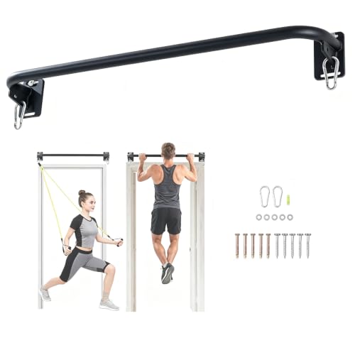 Image of Wall Mounted Doorway Pull Up Bar, Carbon Steel Chin Up Bar and Pull Up Bar with Reinforced Steel Plate Support for Joists and Wall Studs, Strength Training Workouts