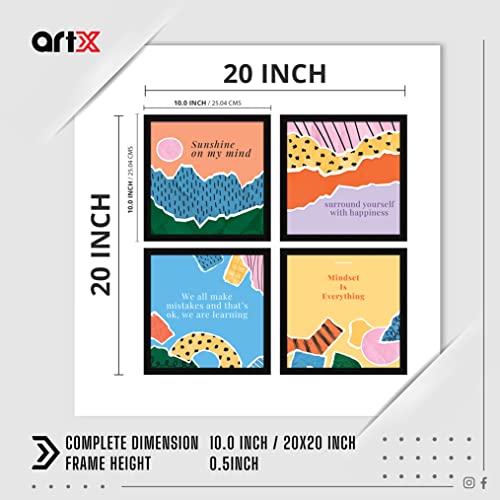 Image of ArtX Paper Motivational Quotes Wall Frame Art Painting, Framed Paintings For Home Office Decor 20 X 20 inches, 10.0 X 10.0 each, Multicolor Posters With Frame, Set of 4 (Sunshine)
