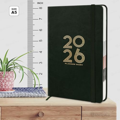 Image of Jhingalala Diaries - Hard Bound Leather Cover 2026 Diary with 365 Dates I Daily Planner Diary 2026 With Calendar | Size A5 15x21 cms (Green)