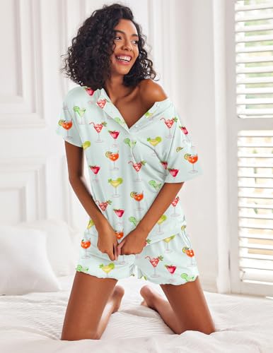 Image of Ekouaer Pajamas Set for Women Short Sleeve Lounge Set 2 Piece Loungewear PJs Soft Cute Lightweight Sleepwear