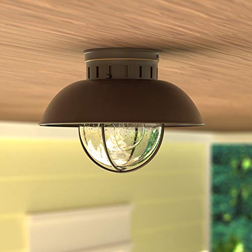 Vaxcel Indoor Outdoor Ceiling Light - Harwich Burnished Bronze And Clear Seeded Glass Semi Flush Mount Light Fixture, Farmhouse, Coastal, Nautical Decor, For Carport, Front Porch, Patio, Entryway #TOP5