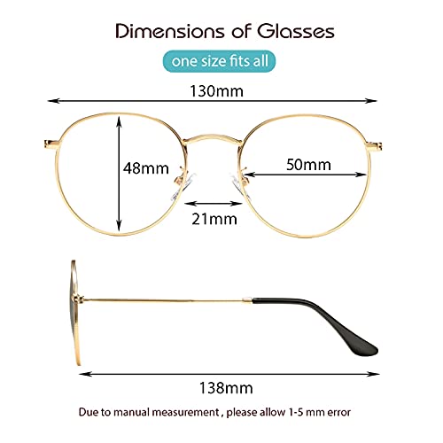 Image of Vintage Round Metal Glasses Frame with Clear Lens, 2 Pack Women Men Non-Prescription Eyeglasses
