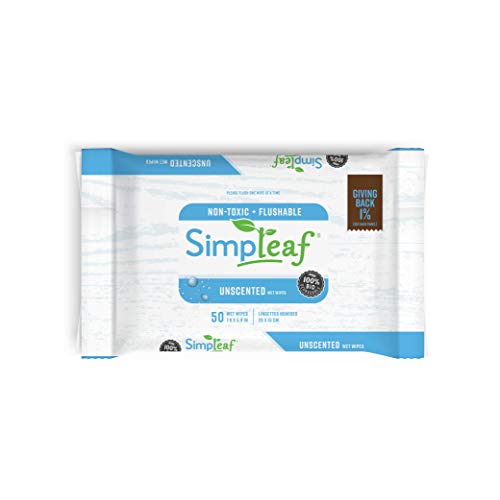 Simpleaf Flushable Wet Wipes | Eco- Friendly, Paraben & Alcohol Free | Hypoallergenic & Safe for Sensitive Skin | Unscented Soothing Aloe Vera Formula (50 Counts) 1 pack