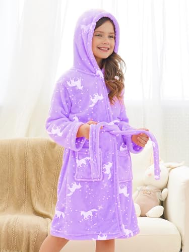 Image of Doctor Unicorn Soft Hooded Rainbow Bathrobe Sleepwear for Girls