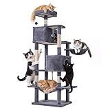Cat Tree for Indoor Cats, 66 Inches Cat Tower with Scratching Post, Multi-Level Climbing Tree Cat House Padded Plush Perch, Cat Condo Activity Center with Pompoms, Kittens Pet Play House, Dark Gray