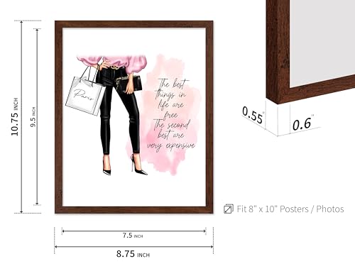 Image of Poster Master The Best Thing In Life Are Free Poster - Fashion Print - Trendy Art - Modern Art - Gift for Women & Fashionista - Funny Glamour Decor for Bedroom or Girl's Room, 8x10 Brown Framed