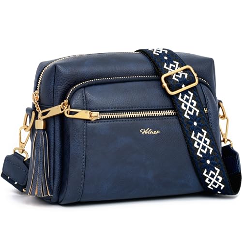 Image of Small Leather Crossbody Bags for Women Anti theft Purses and Handbag Shoulder Hangbag with Wide Strap Tassel