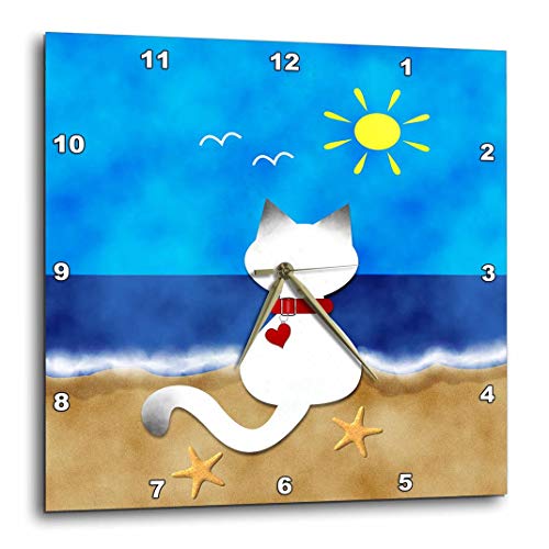 3dRose dpp_182624_1 Cute Siamese Kitty Cat Summer Beach Time Fun-Wall Clock, 10 by 10-Inch