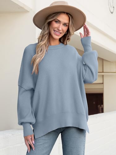 Image of ANRABESS Women Oversized Sweaters Batwing Long Sleeve 2026 Fall Outfits Crewneck Casual Knit Side Slit Fashion Pullover Top