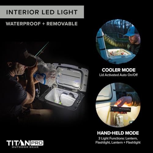 Titan PRO High Performance Ice Chest – 25 Quart Capacity – Hard Cooler with Interior LED Light, Ice Saver Performance Booster and Microban Protection – Granite Gray