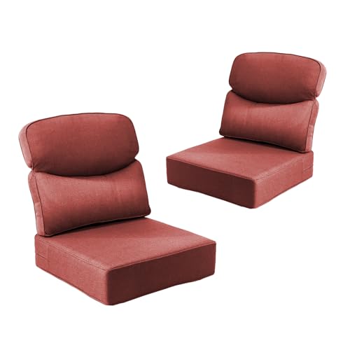 Image of Outdoor Cushion Set for Patio Furniture, UV Resistant, Water Resistant - 6 Inch Thick Dual Layer Back Support Cushions- 24x24 Inch Patio Seat Covers for Chair /Sofa /Couch | Red | 2-Pack |