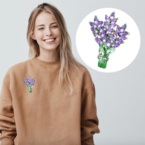 Image of Lavender Flower Pin Brooch Rhinestone Lapel Pins Elegant Aesthetic Crystal Pins Jewelry Clip Decoration Badges Accessories for Clothes Jackets Coat Backpacks Christmas Valentine's Day Gift Wedding