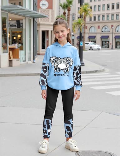Image of Girls Fall Outfits Sweetie-girl Hoodie and Camo Pants Size 6-16 | Curved Hem Design,Skin-friendly Cotton Blend,for Daily School Playdates,Fall&Winter,Easy On & Off Pullover