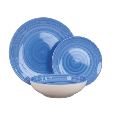 Ma Maison Servizio da Tavola Set 18 Pezzi per 6 Persone - Piatti in Ceramica: 6 Piani, 6 da Dessert Frutta, 6 Fondi - Stoviglie Colorate di Azzurro