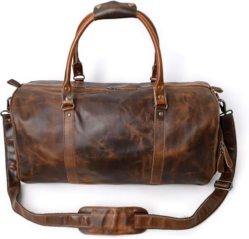 Leather Duffle Bags for Travel for Men and Women 21 inch Carry On Bag Full Grain Leather Gym Bag Overnight Weekend Leather Bags Sports Flight Professional (Light Brown)