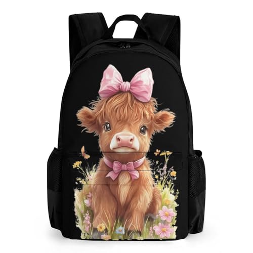Cute Highland Cow Travel Backpack Casual Daypack Shoulder Bag with Adjustable Shoulder Straps for Men Women
