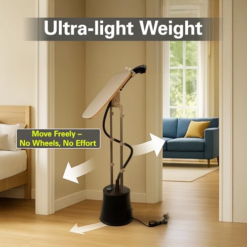 Image of Hamilton Beach Garment Steamer with Stand & Ironing Board, Garment Steamer for Clothes, 45g /min Steam Output, 20s Heat-Up, 6 Steam Levels, Standing Iron Steamer for Clothes with Press Stand