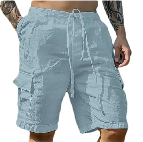 Short décontracté coton et lin homme avec cordon de serrage