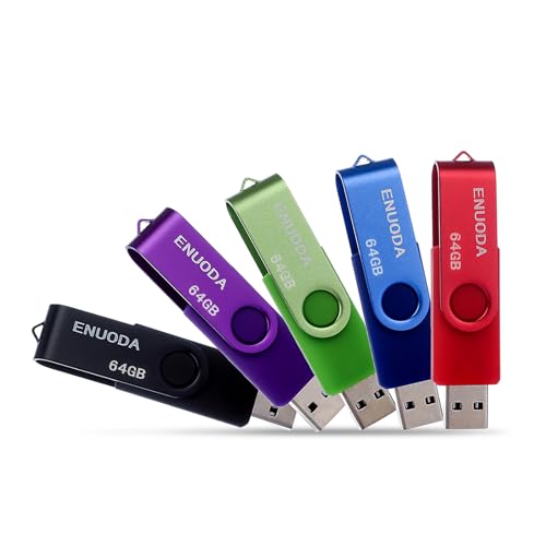 ENUODA Clé USB 64 Go Lot de 5 Cle USB 2.0 Flash Drive Stockage Rotation Disque Mémoire Stick avec...