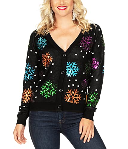 Image of Tipsy Elves Classic Cute Cardigan Ugly Christmas Sweaters for Women with Fun Patterns and Animals