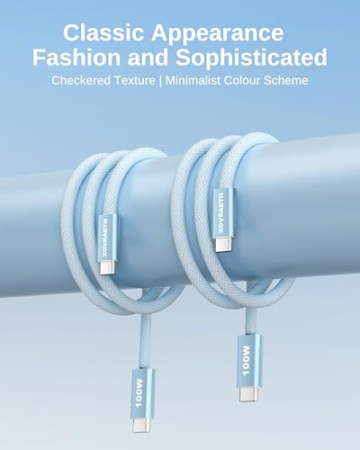 Image of USB C to USB C Cable, 3ft, 100W PD 5A Fast Charging Cord, Aluminum Connector & Nylon Braided Type C Charger Cord for iPhone 17 /16 /15, MacBook Air /Pro, iPad Pro, Samsung S25 /S24 /S23, Pixel 10(Blue)