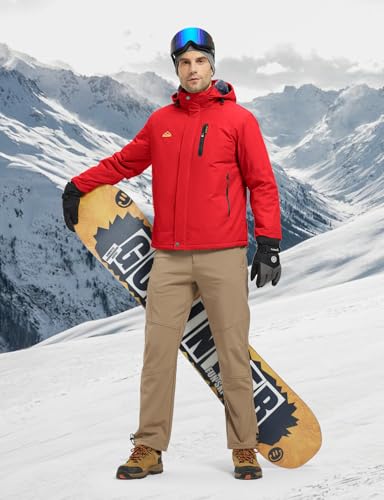 Image of TBMPOY Men's Winter Ski Jacket Waterproof Warm Snow Insulated Coat Fleece Lined Snowboard Hooded Raincoat