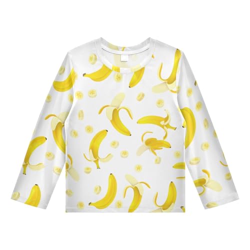 Banana Slice White Boy's Rash Guard Swim Shirt Long Sleeve Sun Shirt for Kids Toddler UPF50+