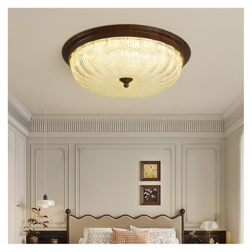 Plafonnier LED moderne en cristal et noyer noble, lustre chic D36cm pour salon