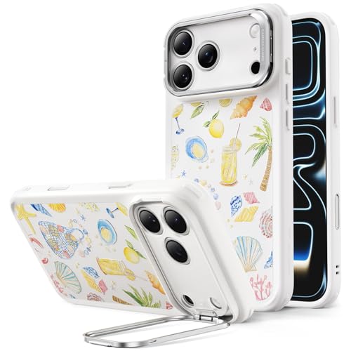 Image of ESR for iPhone 17 Pro Max Case with Stash Stand, Compatible with MagSafe, Military-Grade Drop Protection Magnetic Phone Case, Scratch-Resistant Back Cover, Coastal Summer, Cream White