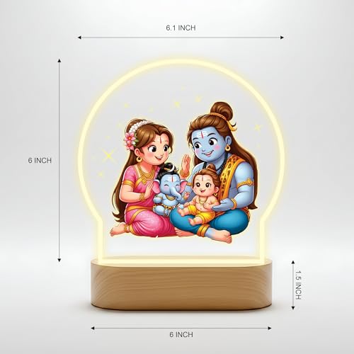 Image of Giftplease Divine Baby Shiva & Shiva Family LED Table Lamp - Warm Glow Spiritual Night Light - Cute Bal Shiva & Parivaar Decor for Pooja Room, Meditation Space, & Kids' Bedroom - Religious Gift GL 15