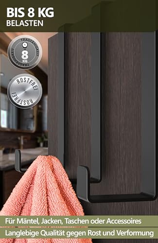 4smile Türhaken zum Einhängen, 4er Set - Schwarze Kleiderhaken für Tür oder Schrank, vielseitige Haken zum Einhängen - Türgarderobe mit hoher Tragkraft, stabile Türhakenleiste
