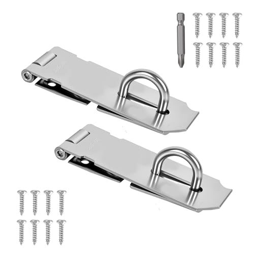 Image of 2 Pcs Door Locks Hasp Latch,4 Inch Stainless Steel Safety Packlock Clasp Hasp Lock Latch,Hasp Lock Latch for Doors,Extra Thick Brushed Finish with Screws (2 Pcs Stainless Steel, 4 inch)