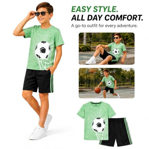 Image of Pro Athlete Active Boys Short Sets - 2 Piece Performance Crewneck Short Sleeve T-Shirt and Shorts Boys Athletic Sets (8-16)