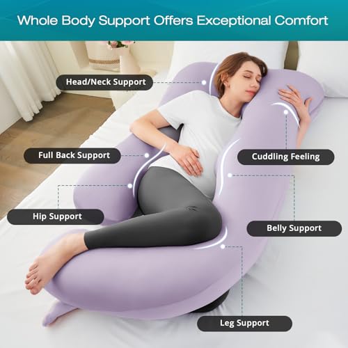 Image of Sasttie Pregnancy Pillows for Sleeping, U Shaped Cooling Full Body Pillow with Removable Cover, Pregnant Women Must Haves, Maternity Essential, Lavender