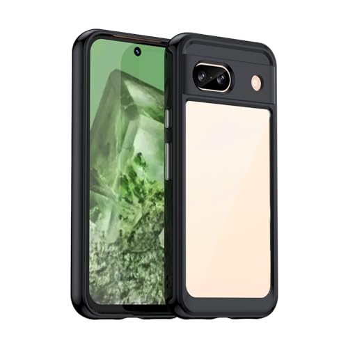 Google Pixel8A 用 ケース クリア 耐衝撃 PC背面+TPU 柔軟 防指紋 米軍MIL規格 ストラップホール付き ワイヤレス充電対応 透明 薄型 黄変防止 滑り防止 (ブラック) 15-Pixel8A-04