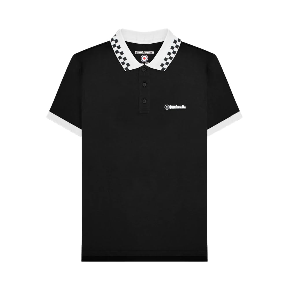 Lambretta Mens Checker Collar Polo Shirt (UK, Alpha, XL, Regular, Regular, Black)